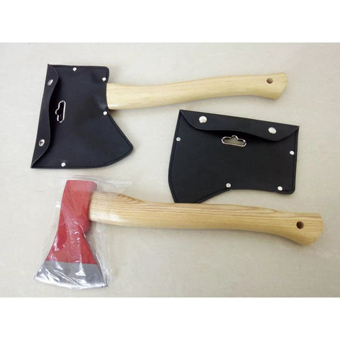 Leather Adjustable Axe Sheath For Camping And Outdoor Use Gear Belt Carry Hatchet Head Protector next to an axe