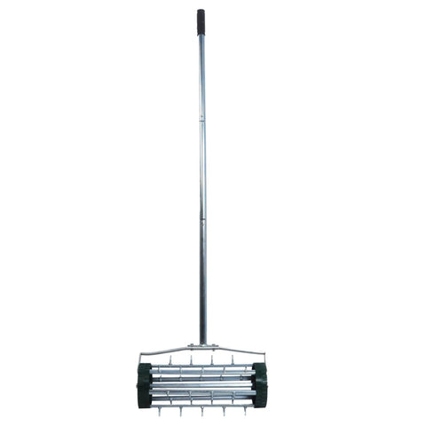 57 Inch Push Spike Lawn Aerator Roller With One Point Four Inch Galvanized Steel Spikes For Deep Soil Aeration