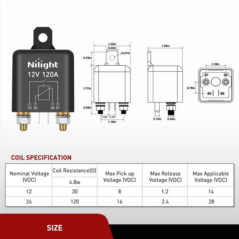 Beefy 12V 120A 4 Pin SPST Starter Relay for Cars Trucks RVs and Boats High Current Automotive Power Switch for Split Charging and Reliable On Demand Power, black metal relay with dimensions