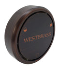 No Sweat Universal Deep Soak Bathtub Overflow Cover Slick Round Two Hole Replacement For Most Standard Tubs Heavy Duty Antique Bronze 50 Pack Home Refresh Kit, side view of round overflow cover with WESTBRASS logo.