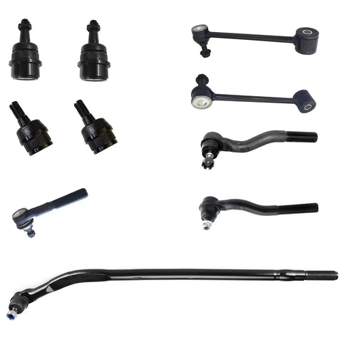 Beefy 10 Piece Front Tie Rods Ball Joints And Rear Drag Link Suspension Kit For Jeep Wrangler 07-17 Upgrade For Off Road Durability With Front Upper And Lower Ball Joints And Rear Sway Bar End Links, black steel parts