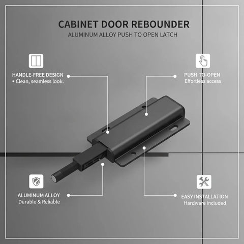 Push To Open Aluminum Alloy Cabinet Latch for Handle Free Kitchens and Wardrobes, featuring easy installation and seamless design.