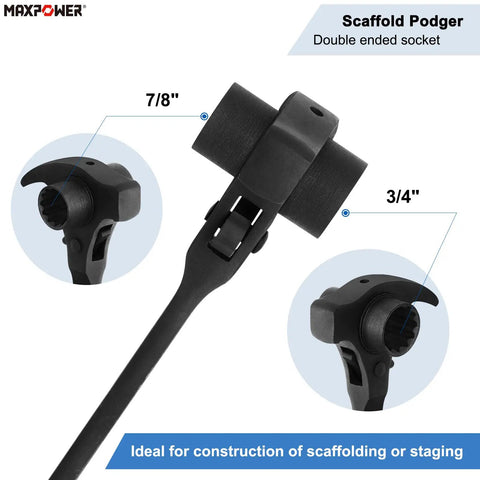 Heavy Duty Scaffold Ratchet Wrench With Double Ended Three Quarter And Seven Eighth Inch Sockets Spud Podger Spanner Claw Pry Bar And Hammer Face