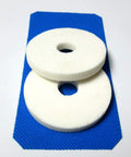 Straight Up Heavy Duty Round Disc Grinding Stones For Leather Skiving Machines, two white cutting discs on blue background.