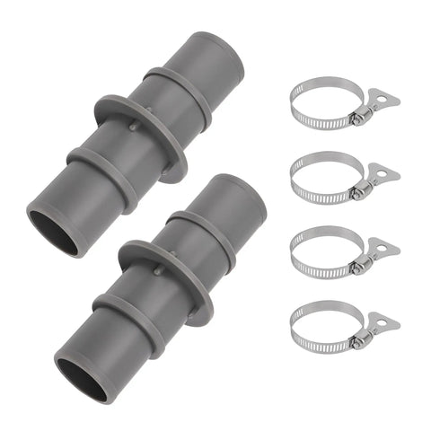 Must Have Pool Hose Adapter For 1 1/4 Inch Or 1 1/2 Inch Hoses, Easy Slip On Fit, includes 2 durable plastic connectors with clamps