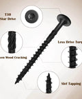 3 Inch Deck Screws 50 Count Beefed Up Heavy Duty Structural Wood Screws Rust Resistant Timber Screws For Timber Log And Landscaping Wood With T30 Star Bit ACQ Treated Wood Compatible Outdoor Construction Ready For Decks Fences And Landscaping Projects image showing screw features like star drive and tapping cut.
