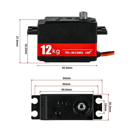 Heavy Duty 12Kg Digital Pwm Servo Motor With Full Metal Gears And Compact Short Body Design, measuring 40.8mm x 27.8mm.