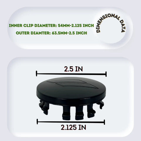 Dodge Wheel Center Cap Covers Hub Cap Emblem Badge Trim 63mm 2.5 Inch Replacement Fits Charger Challenger dimensions shown
