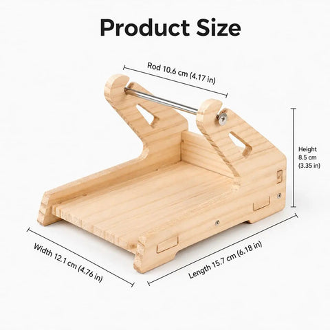 Solid Wood Label Holder And Sticker Dispenser For Roll Labels And Thermal Stickers Smooth Feed Desk Size Diagram