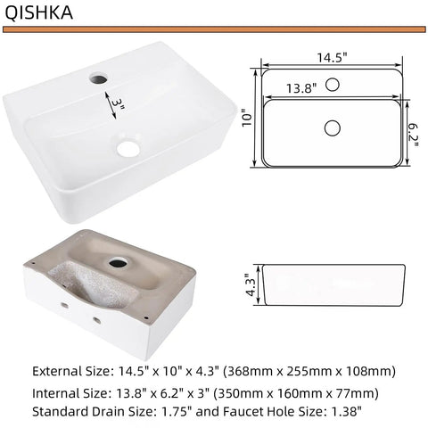 Slick White Rectangular Wall Mount Bathroom Sink Dead Simple Installation Features A Compact Ceramic Vessel Basin Perfect For Tiny Bathrooms Rv Campers And Guest Quarters With Smooth Rounded Edges That Bring Top Shelf Style To Any Room