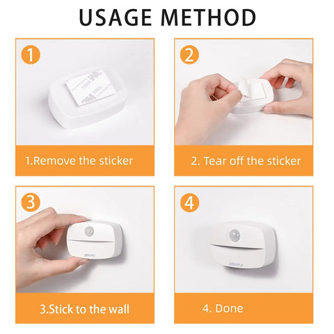 Installation guide for 6 Pack Motion Sensor Lights Indoor Battery Operated Wireless Stick On Night Lamps For Closet Hallway Staircase Kitchen Under Cabinet Cool White LED Energy Saving Smart Motion And Light Sensor Detects Up To 13 Feet.