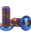 Kickass Titanium Finish M6 Stainless Steel Hex Bolts And Socket Screws For Motorcycle And Car Customs Hella Tough And Corrosion Resistant Burnt Blue Heads Pack Of Ten, close-up of two screws.