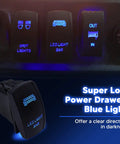 Beefy Blue Backlit 5 Pin 20A 12V Rocker Switch For LED Light Bar Off Road Lighting Universal Fitment For UTV ATV Truck And Motorcycle Clear Face Glow At Night Works With Polaris Ranger RZR XP Turbo Can Am Commander Maverick X3 blue-lit LED switch panel