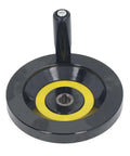 16x160mm Lathe Hand Wheel With Detachable Handle Back Ripple Design for Milling and Grinding Machines, black and yellow detail