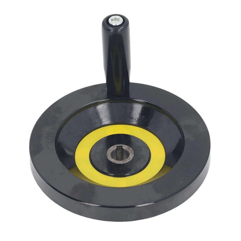 16x160mm Lathe Hand Wheel With Detachable Handle Back Ripple Design for Milling and Grinding Machines, black and yellow detail