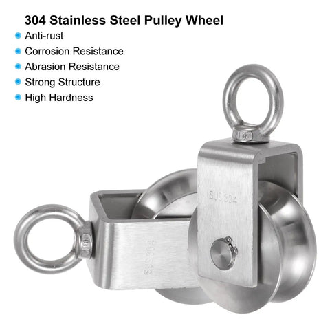 Beefy 304 Stainless Steel M68 U Type Rope Pulley Wheel With Duplex Bearing, Heavy Duty Cable Pulley Roller For Pulley System, Gym Ready Load Up To 2000lbs, Fits 1 to 20mm Wire Ropes, Rust Resistant on 304 stainless steel pulley wheel