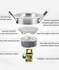 3W Recessed LED Downlight, Aluminum, 8.5cm, White Light, Frosted Silver with detailed component labels and features description.