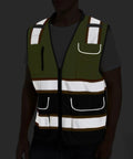 High Visibility Reflective Safety Vest For Men And Women With Dual Tone Yellow And Black Strips For Construction And Night Time Work Wear Large Size.