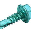 Top Shelf 1/2 Inch Number Ten Self Tapping Screws Box Of 100 showing a green rust resistant screw with hex head.