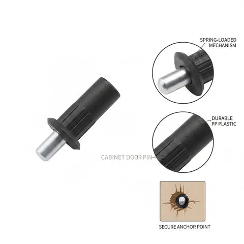 Spring Loaded Cabinet Hinge Repair Pins For Stripped Screw Holes Gold Plastic And Metal Anchor Kit 24 Pack Universal Fit For Standard Kitchen And Bathroom Hinges Quick Install, black PP plastic and metal pin