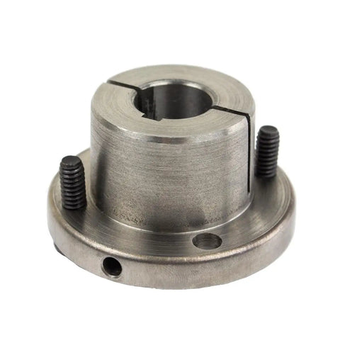Three Quarter Inch Bore H Style Steel Sheave And Pulley Bushing Featuring Double Split Taper Construction for Keyed Shafts, close-up view.