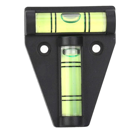 Omquot Crystal Clear T Spirit Level with Installation Hole; Portable ABS Acrylic Measuring Instrument for Camera, black and green design.