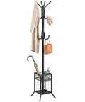 No Fuss Freestanding Coat Rack With 12 Hooks And Umbrella Holder Modern Metal Hall Tree For Entryway Living Room Bedroom Or Office Heavy Duty Standing Coat Hanger Stand In Black with coat and accessories