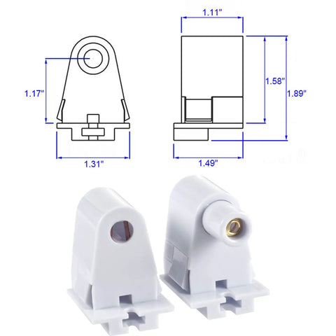 Plug And Play Fa8 Tombstone Lamp Holder With Single Pin T8 Socket Connector fit T10 and T12 Fluorescent Tubes dimensions and design