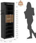 Tall 10 Tier Shoe Rack With Cover Narrow Free Standing Closet Organizer With Four Side Pockets Holds 18 To 22 Pairs Of Shoes.