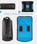Waterproof Adjustable Capacity Bike Handlebar Bag With Detachable Dry Pack, showing separate black and blue components