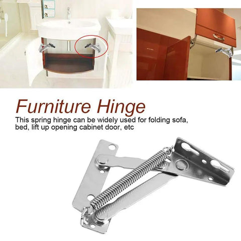 2 Pieces 80 Degree Foldable Lifting Brackets Black Spring Hinges For Sofa Lifts And Furniture Storage Hinge Support Left And Right Sides Built To Last Heavy Duty Stainless Steel No Rust Invisible Design, shown installed in cabinets and as standalone