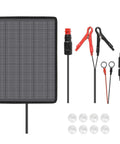 10W Solar Trickle Charger Portable Battery Maintainer with SAE Quick Connection and three terminal options displayed