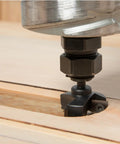 Close-up of Rock Solid One Quarter Inch Shank Slab Flattening Router Bit With Hardened Steel Body cutting wood surface.