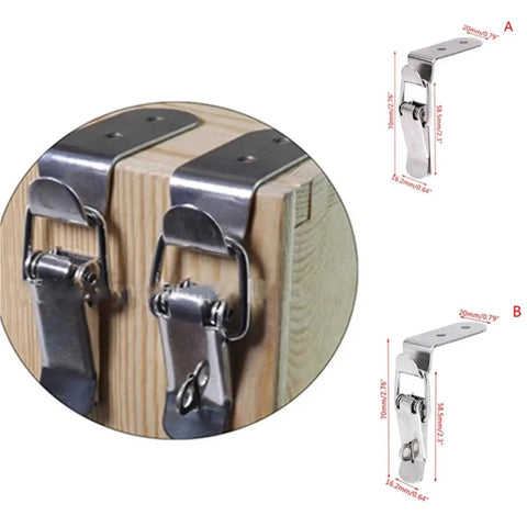 4 Piece Dope Slick Multi Functional Swing Arm Jewelry Box Latch Set with 90 Degree Silver Buckle Lock on wood box corner