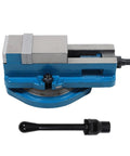 Heavy Duty 2 Inch Mill Vise With Killer Precision Grip And Smooth 360 Degree Swivel Base, blue cast iron material with a swivel handle.