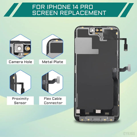 iPhone 14 Pro Screen Replacement Kit With Proximity Sensor Earspeaker Flex Cable 6.1 Inch 3D Touch LCD Display Digitizer Full Assembly