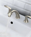 Brushed Nickel Bathroom Sink Faucet Set, Widespread 3-Hole Deck Mount With Stainless Pop-Up Drain, Lead-Free Hose, side view