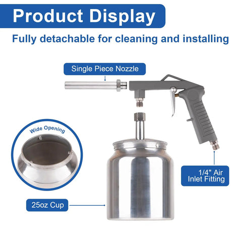 No Nonsense Undercoating Spray Gun Kit With 25 Oz Suction Feed Cup And Stainless Steel Body showing detachable nozzle and 25 oz cup.