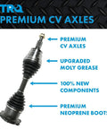 Front Driver And Passenger Side CV Axle Assembly Two Piece Set For 4x4 Ram 1500 2012-2018 And 2019-2021 Classic 4WD Models With Five Lug Pattern Direct Fit Replacement For Reliable Performance And Long Life product image highlighting features like upgraded moly grease and premium neoprene boots.