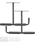 Beefy Overhead Garage Storage Rack Set 16.5 Inch Heavy Duty Ceiling Hooks for Ladders Bikes Tools Lumber and Other Bulky Gear with Double Hook System 2 Pack Black Great for Space Saving Garage Organization and Quick Access, featuring black steel hooks and mounting hardware.