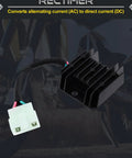 Rectifier for converting AC to DC with attached connectors, showcasing its component design.