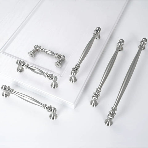 10 Pack Six And A Quarter Inch Brushed Satin Nickel Sleek Cabinet Handles Zinc Alloy Drawer Pulls shown on white surface