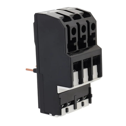 Side view of JR28-D3 Thermal Overload Relay for electric motors, showcases compact design and 9-13A phase break protection features.