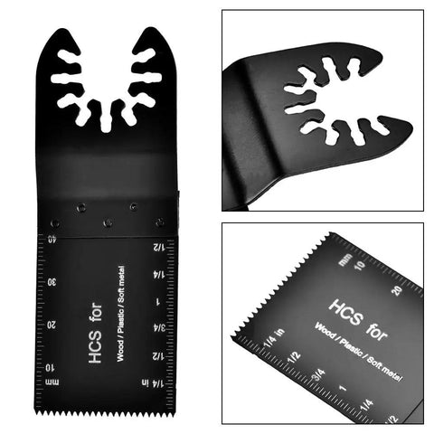 10-Piece Oscillating Saw Blade Set With 32mm Depth Markers showing blade close-up for wood plastic soft metal cutting