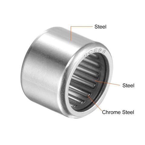 Heavy Duty SCE88 Needle Roller Bearings Set One Half Inch Bore Eleven Sixteenth Inch Outer Diameter One Half Inch Width Chrome Steel