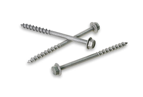 Strong-Drive SD Connector Screw Number Nine 1-1/2 Inch Quarter-In Hex Drive Mechanical Galvanized 500-Count, close-up view