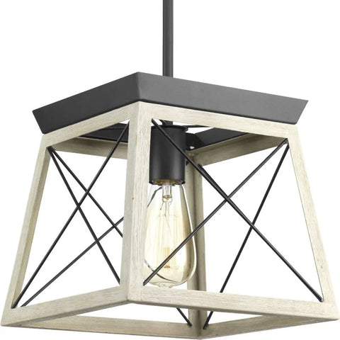 Briarwood Collection One Light Coastal Mini Pendant With Faux Wood Look Enclosure In Graphite Black Finish for Kitchen Islands.