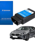 BMW OBD2 WiFi Diagnostic And Coding Adapter For F G And I Series with Ethernet tool, box packaging, and BMW car image.