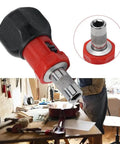 Heavy Duty Compact Quarter Inch Hex Ratchet Screwdriver With Quick Forward Reverse Switch And Slick Pocket Friendly Design close-up of chuck and grip handle in workshop setting.
