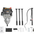 Gas Powered Post Hole Digger With 173cc Engine, 9HP Earth Auger, components laid out, includes four handles and drill bit